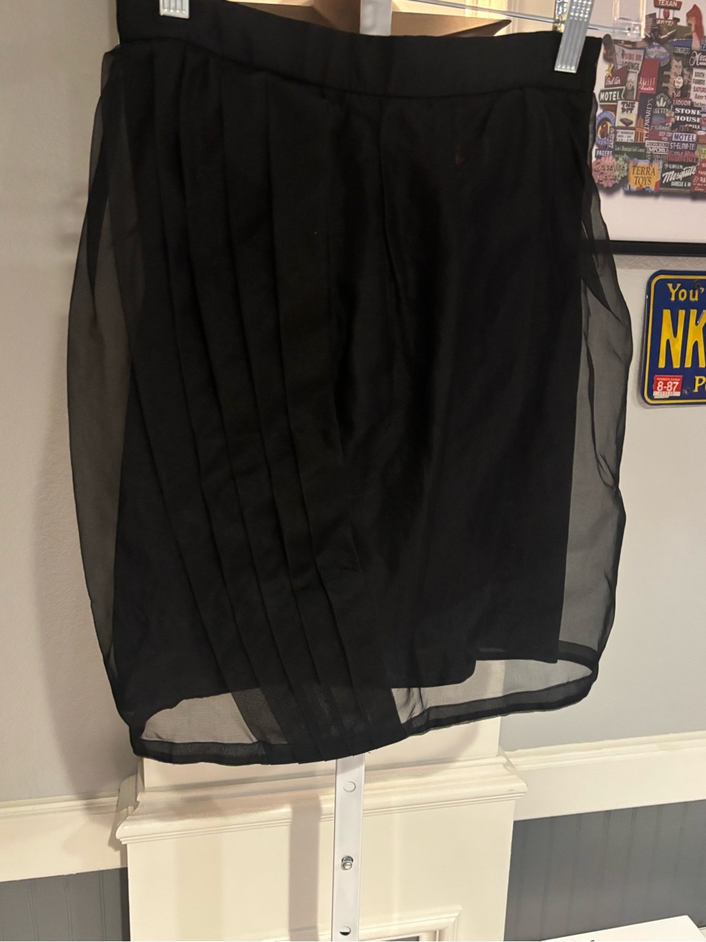 Carmelita Couture Black Pleated Mini Skirt with Sheer Organza Overlay - Size 4 N